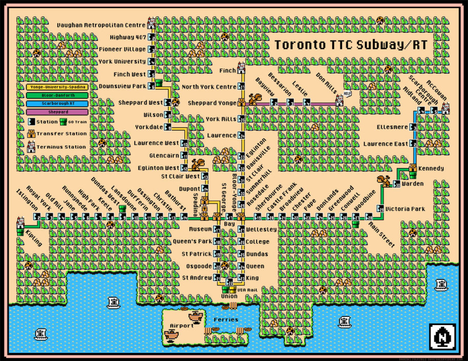 Toronto TTC Subway RT Map Super Mario 3